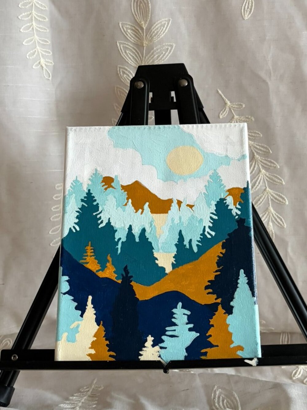 Hand Painted Abstract Mountain Forest Landscape Canvas 8x10